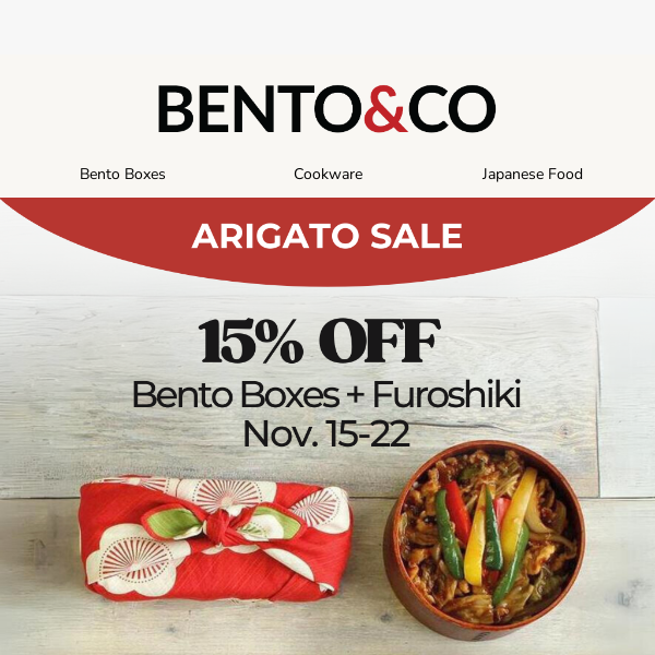 15% off Bento Boxes + Furoshiki! 🍱