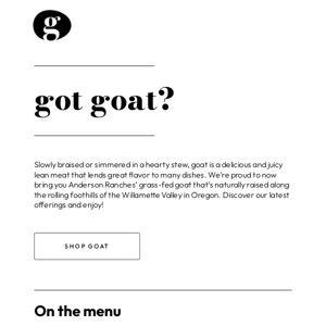 Just In! 100% Grass-Fed Goat