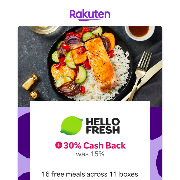 HelloFresh: 16 free meals + 30% Cash Back