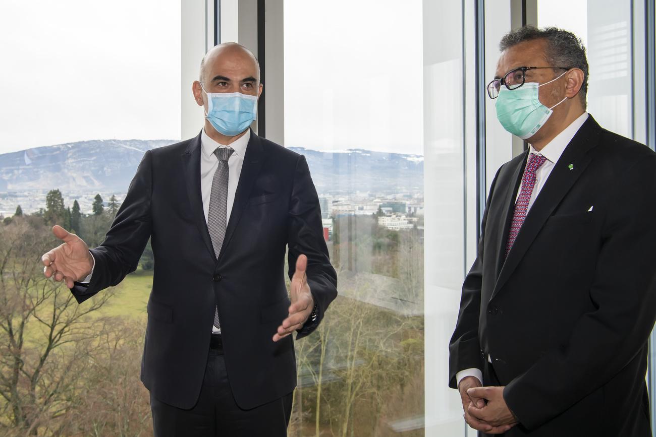 Le directeur de l'OMS, Tedros Adhanom Ghebreyesus, lors de sa visite en Suisse en janvier 2021