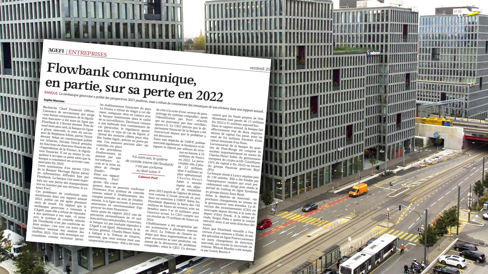 L’article publié dans l'édition du 20 octobre 2023 relatait les propos que tenait le réviseur dans le rapport annuel 2022 de la banque: le système de contrôle interne «n’est pas conforme au droit suisse».