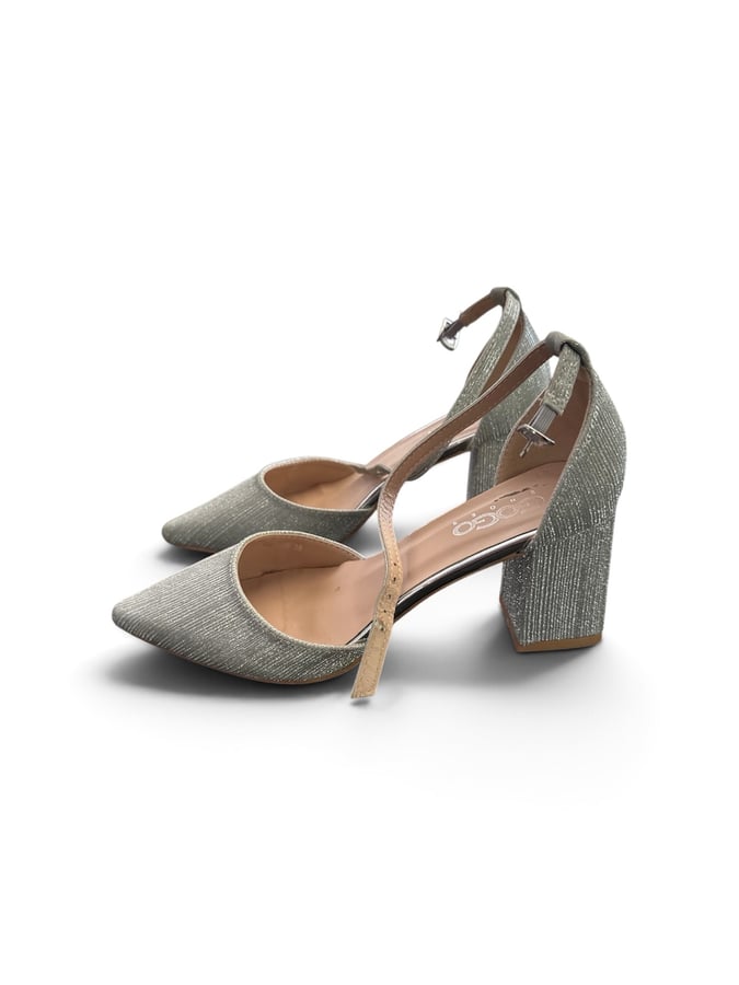 Grey shiny Heeled Pumps with Ankle Strap