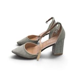 Grey shiny Heeled Pumps with Ankle Strap