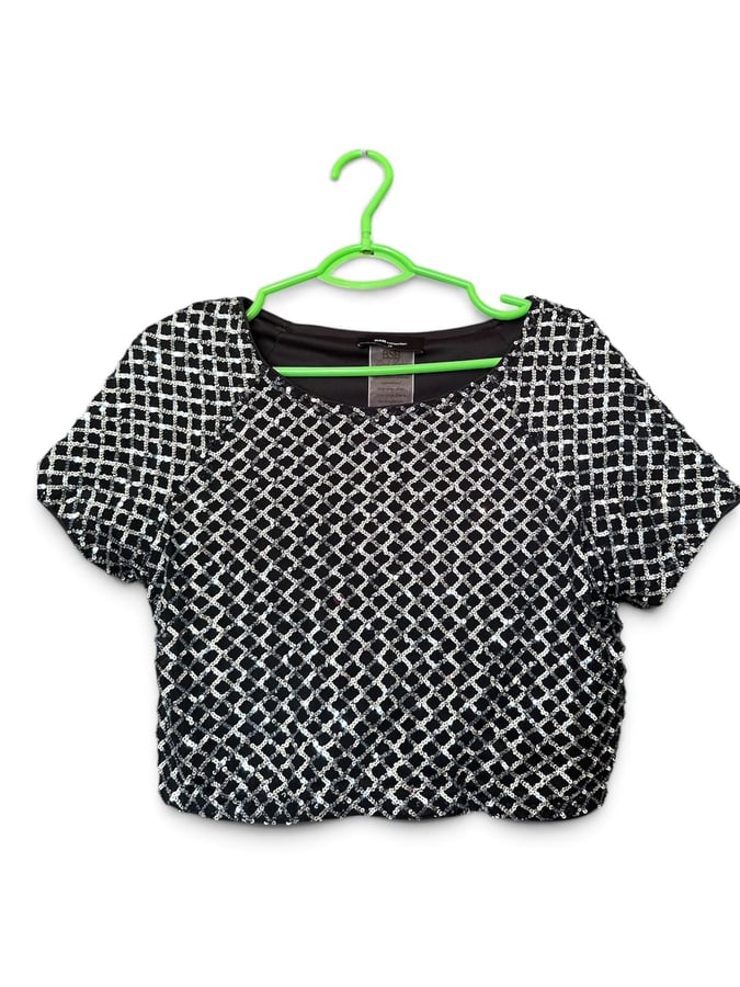 Ladies Black & White shiny Top
