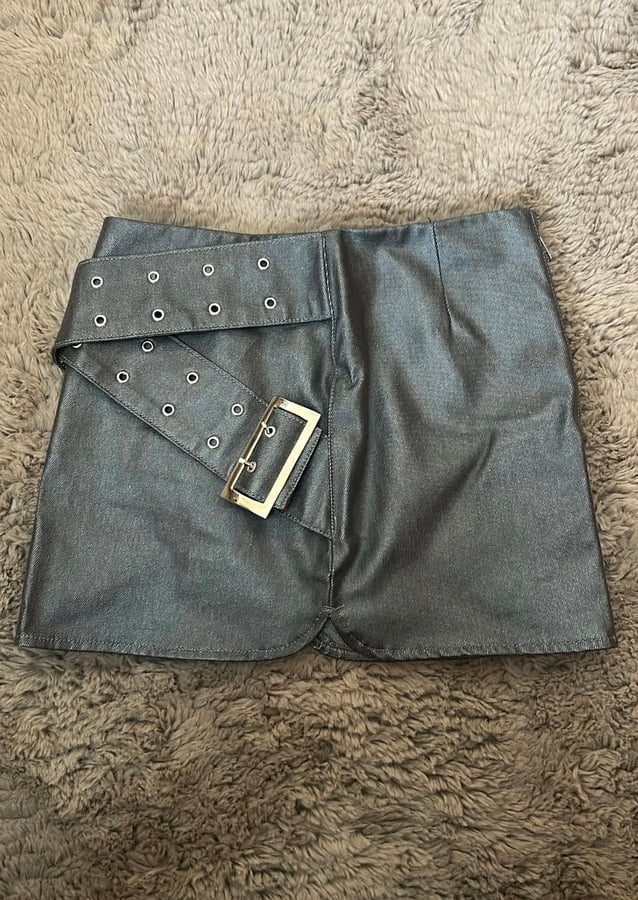 Grey Denim Skirt with Belt