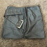 Grey Denim Skirt with Belt
