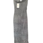 New Silver Glitter Strapless Evening Dress with Side Slit