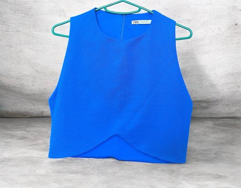 ZARA Blue Ribbed Sleeveless Top