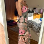 Sage Green & Pink Floral Fitted Maxi Dress – UK Size Small