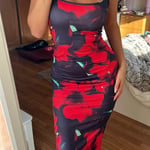 Red Floral Fitted Maxi Dress – Size S