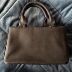 Grey Leather Handbag with Silver Logo