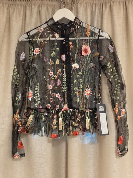 Floral Embroidered See Through Blouse, Small size with tags