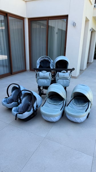 Twin Stroller Set with Carrycots & Car Seats
