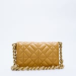 Zara quilted shoulder bag with chain strap, beige colour