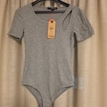 Tally Weilj grey ribbed bodysuit with cut out, XS size, with tags