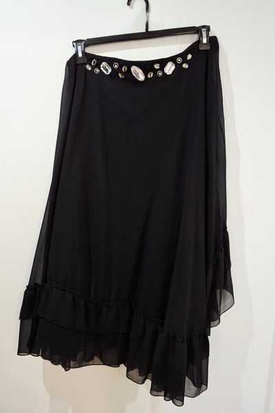 Black Ruffled Dress with Stone Details