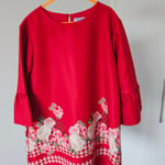 Mayoral Girls Red Crepe Shift Dress - Floral Border Print - Size 8 Years (128 cm)