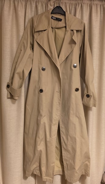 Zara long Beige Trench Coat, size XS