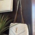 Saint Laurent White Quilted Purse with Gold Chain Straps