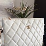 Chanel White Quilted Clutch Bag