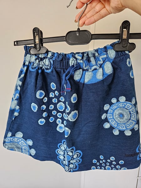 Desigual Girls Navy Blue Cotton Knit Mini Skirt - Mandala Circle Geometric Print