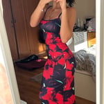 Red Floral Fitted Maxi Dress – Size S