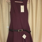 ZARA Womens Belted Pleat Dress Burgundy Size XS