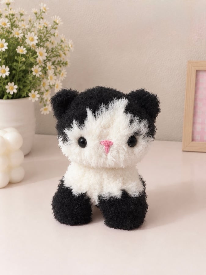 Plush Toy cat Black & White- crochet 