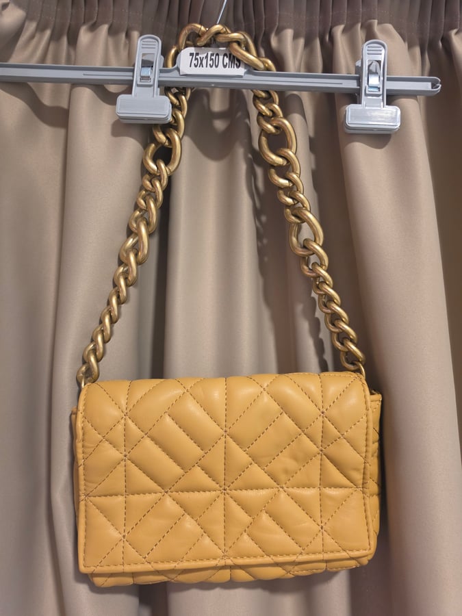 Zara quilted shoulder bag with chain strap, beige colour