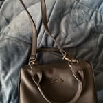 Grey Leather Handbag with Silver Logo