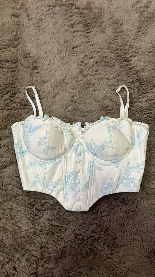 Oh Polly Blue Floral Corset Crop Top – Size UK 8