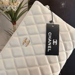 Chanel White Quilted Clutch Bag