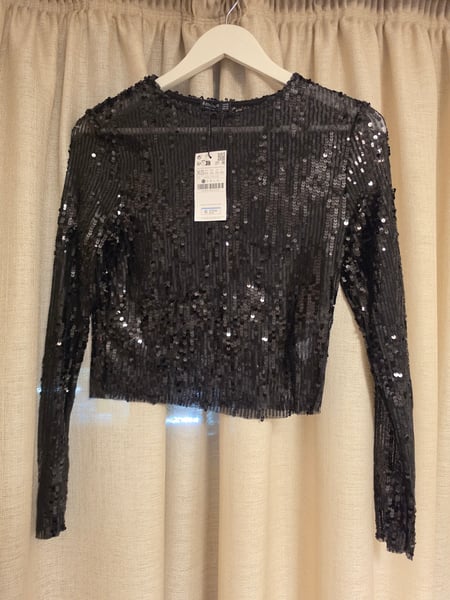 Black Sequin Top Stradivarius XS with tags