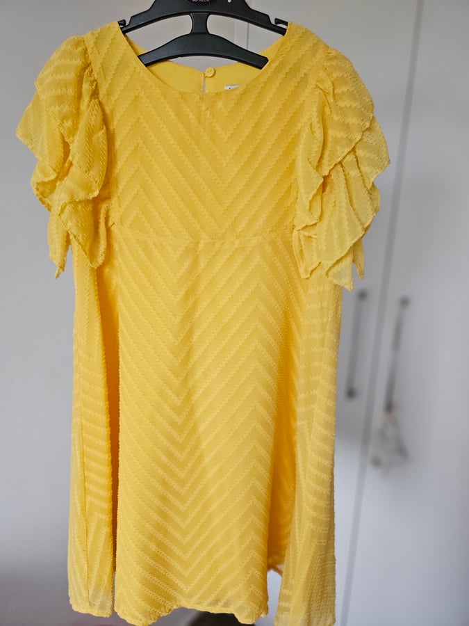 Mayoral Girls Yellow Chevron Ruffle Dress - Size 8 Years (128 cm)
