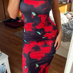 Red Floral Fitted Maxi Dress – Size S