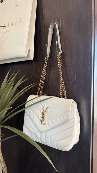 Saint Laurent White Quilted Purse with Gold Chain Straps