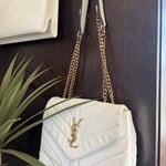 Saint Laurent White Quilted Purse with Gold Chain Straps