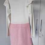 Girls Ruffle Sleeve 2-in-1 Dress Cream & Pink Tweed Faux Wrap Size 7/8
