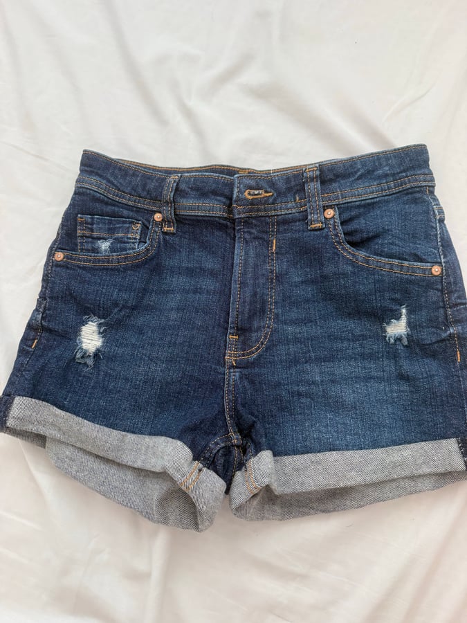 Dark Blue Denim Shorts with Ripped Knees size 36