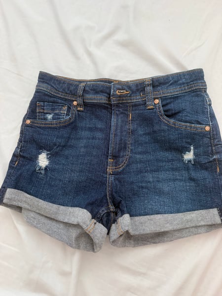 Dark Blue Denim Shorts with Ripped Knees size 36