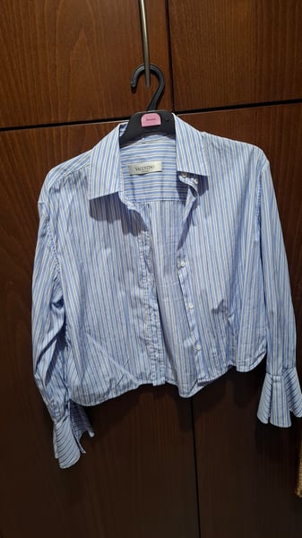 Valentino Blue Striped Cropped Shirt