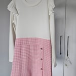 Girls Ruffle Sleeve 2-in-1 Dress Cream & Pink Tweed Faux Wrap Size 7/8
