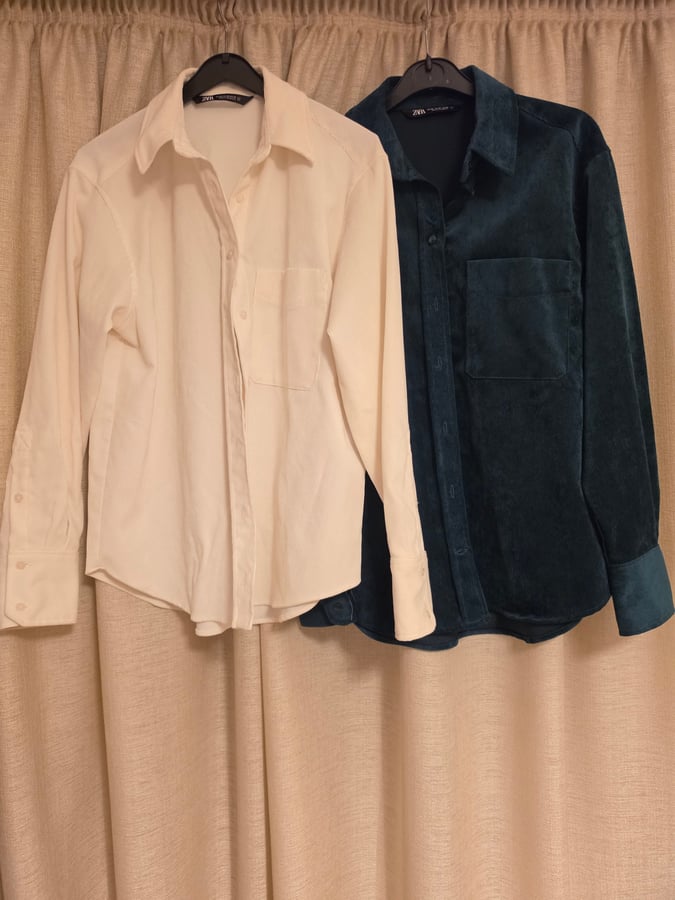 Fine Wale Corduroy Shirts in cream and emerald green colour, XS size