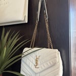 Saint Laurent White Quilted Purse with Gold Chain Straps