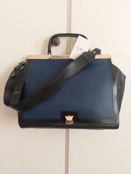 Furla Blue & Black Leather Shoulder Bag