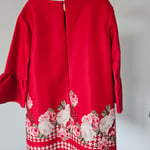 Mayoral Girls Red Crepe Shift Dress - Floral Border Print - Size 8 Years (128 cm)