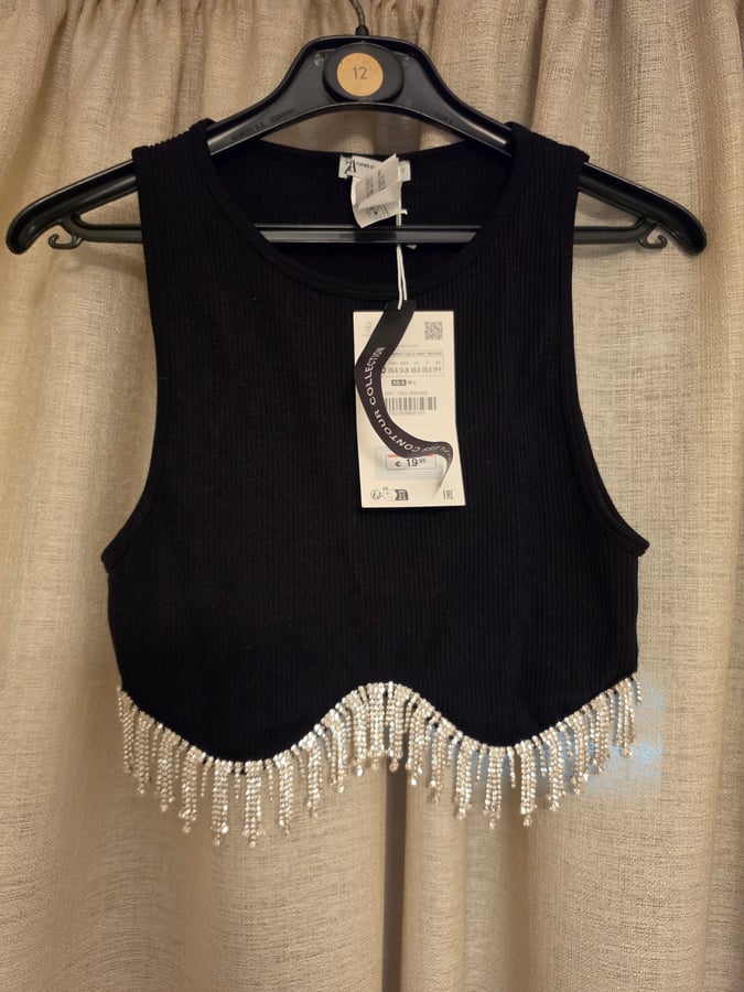 Zara seamless rhinestone top black, size XS-S, with tags