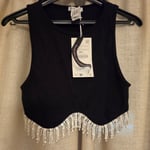 Zara seamless rhinestone top black, size XS-S, with tags