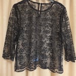 Zara Black Sheer Lace Floral Top, XS Size