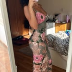 Sage Green & Pink Floral Fitted Maxi Dress – UK Size Small